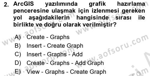 Coğrafi Bilgi Sistemleri Uygulamaları 1 Dersi 2016 - 2017 Yılı (Final) Dönem Sonu Sınav Soruları 2. Soru