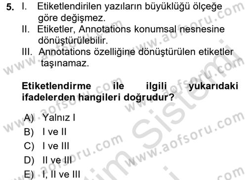 Coğrafi Bilgi Sistemleri Uygulamaları 1 Dersi 2016 - 2017 Yılı (Final) Dönem Sonu Sınavı 5. Soru