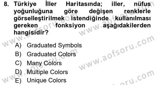 Coğrafi Bilgi Sistemleri Uygulamaları 1 Dersi Dönem Sonu Sınavı Deneme Sınav Soruları 8. Soru
