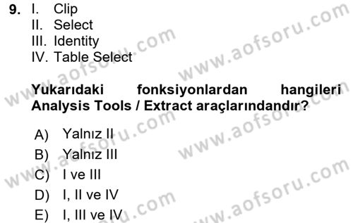 Coğrafi Bilgi Sistemleri Uygulamaları 1 Dersi Dönem Sonu Sınavı Deneme Sınav Soruları 9. Soru