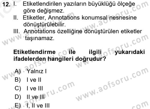 Coğrafi Bilgi Sistemleri Uygulamaları 1 Dersi 2017 - 2018 Yılı 3 Ders Sınavı 12. Soru