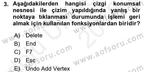 Coğrafi Bilgi Sistemleri Uygulamaları 1 Dersi 2017 - 2018 Yılı 3 Ders Sınav Soruları 3. Soru