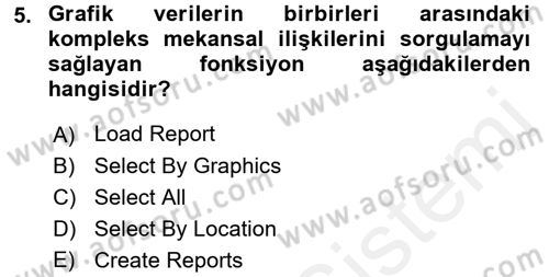 Coğrafi Bilgi Sistemleri Uygulamaları 1 Dersi 2017 - 2018 Yılı 3 Ders Sınavı 5. Soru