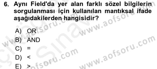 Coğrafi Bilgi Sistemleri Uygulamaları 1 Dersi 2017 - 2018 Yılı 3 Ders Sınavı 6. Soru