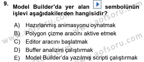 Coğrafi Bilgi Sistemleri Uygulamaları 1 Dersi 2017 - 2018 Yılı 3 Ders Sınavı 9. Soru