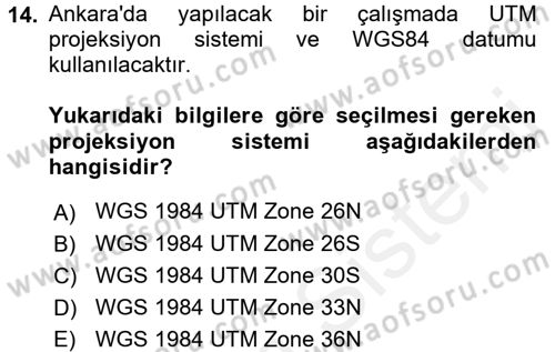 Coğrafi Bilgi Sistemleri Uygulamaları 1 Dersi Ara Sınavı Deneme Sınav Soruları 14. Soru