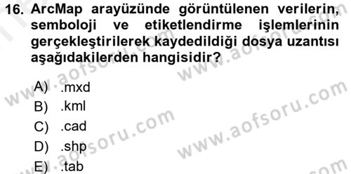 Coğrafi Bilgi Sistemleri Uygulamaları 1 Dersi Ara Sınavı Deneme Sınav Soruları 16. Soru
