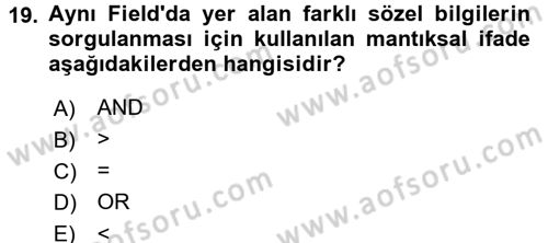Coğrafi Bilgi Sistemleri Uygulamaları 1 Dersi Ara Sınavı Deneme Sınav Soruları 19. Soru