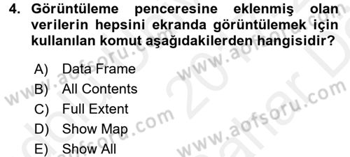 Coğrafi Bilgi Sistemleri Uygulamaları 1 Dersi Ara Sınavı Deneme Sınav Soruları 4. Soru