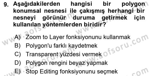 Coğrafi Bilgi Sistemleri Uygulamaları 1 Dersi Ara Sınavı Deneme Sınav Soruları 9. Soru