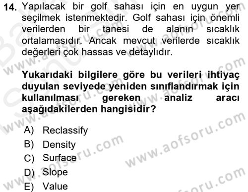 Coğrafi Bilgi Sistemleri Uygulamaları 1 Dersi Dönem Sonu Sınavı Deneme Sınav Soruları 14. Soru