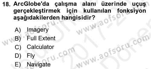 Coğrafi Bilgi Sistemleri Uygulamaları 1 Dersi Dönem Sonu Sınavı Deneme Sınav Soruları 18. Soru