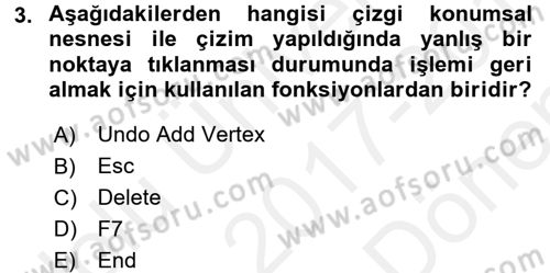 Coğrafi Bilgi Sistemleri Uygulamaları 1 Dersi Dönem Sonu Sınavı Deneme Sınav Soruları 3. Soru