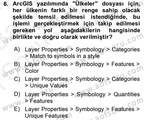 Coğrafi Bilgi Sistemleri Uygulamaları 1 Dersi 2017 - 2018 Yılı (Final) Dönem Sonu Sınav Soruları 6. Soru