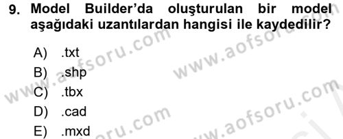 Coğrafi Bilgi Sistemleri Uygulamaları 1 Dersi Dönem Sonu Sınavı Deneme Sınav Soruları 9. Soru
