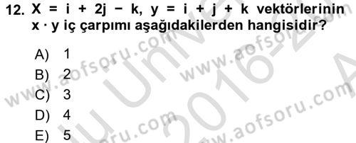 Coğrafi Bilgi Sistemleri İçin Temel Matematik Dersi 2016 - 2017 Yılı (Vize) Ara Sınav Soruları 12. Soru
