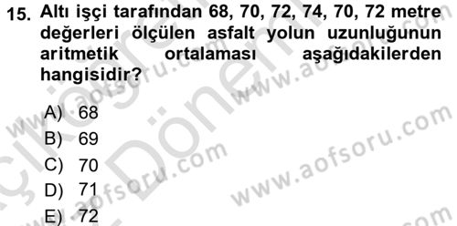 Coğrafi Bilgi Sistemleri İçin Temel Matematik Dersi 2016 - 2017 Yılı (Vize) Ara Sınav Soruları 15. Soru
