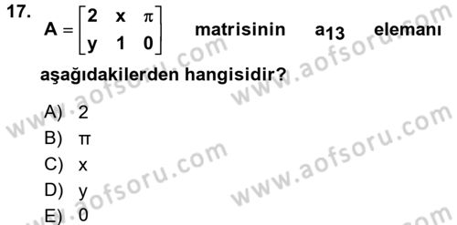 Coğrafi Bilgi Sistemleri İçin Temel Matematik Dersi 2016 - 2017 Yılı (Vize) Ara Sınav Soruları 17. Soru