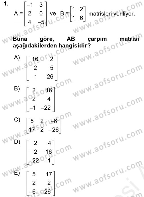 Coğrafi Bilgi Sistemleri İçin Temel Matematik Dersi 2016 - 2017 Yılı (Final) Dönem Sonu Sınav Soruları 1. Soru
