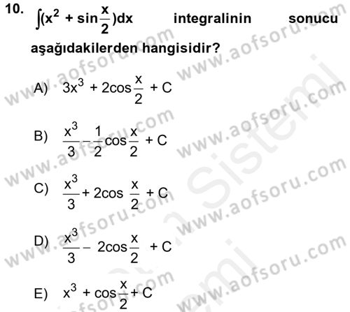 Coğrafi Bilgi Sistemleri İçin Temel Matematik Dersi 2016 - 2017 Yılı (Final) Dönem Sonu Sınav Soruları 10. Soru