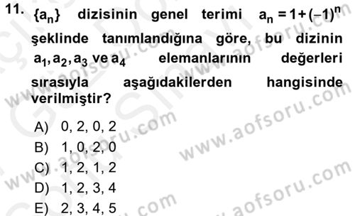 Coğrafi Bilgi Sistemleri İçin Temel Matematik Dersi 2016 - 2017 Yılı (Final) Dönem Sonu Sınav Soruları 11. Soru