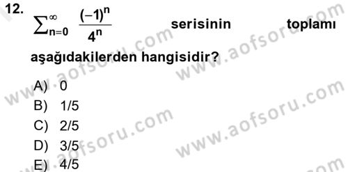 Coğrafi Bilgi Sistemleri İçin Temel Matematik Dersi 2016 - 2017 Yılı (Final) Dönem Sonu Sınav Soruları 12. Soru