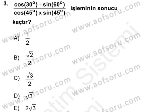 Coğrafi Bilgi Sistemleri İçin Temel Matematik Dersi 2016 - 2017 Yılı (Final) Dönem Sonu Sınav Soruları 3. Soru