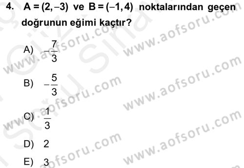 Coğrafi Bilgi Sistemleri İçin Temel Matematik Dersi 2016 - 2017 Yılı (Final) Dönem Sonu Sınav Soruları 4. Soru