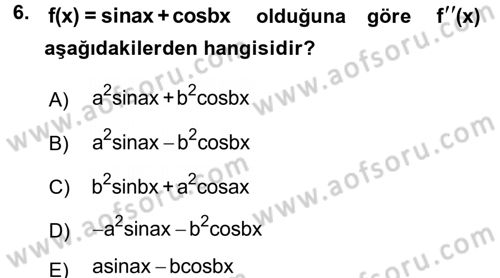 Coğrafi Bilgi Sistemleri İçin Temel Matematik Dersi 2016 - 2017 Yılı (Final) Dönem Sonu Sınav Soruları 6. Soru