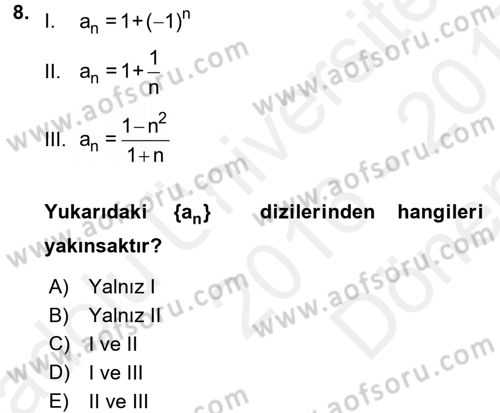 Coğrafi Bilgi Sistemleri İçin Temel Matematik Dersi 2016 - 2017 Yılı (Final) Dönem Sonu Sınav Soruları 8. Soru