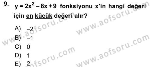 Coğrafi Bilgi Sistemleri İçin Temel Matematik Dersi 2016 - 2017 Yılı (Final) Dönem Sonu Sınav Soruları 9. Soru