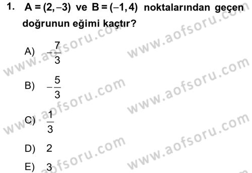 Coğrafi Bilgi Sistemleri İçin Temel Matematik Dersi 2017 - 2018 Yılı 3 Ders Sınavı 1. Soru