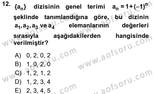 Coğrafi Bilgi Sistemleri İçin Temel Matematik Dersi 2017 - 2018 Yılı 3 Ders Sınavı 12. Soru