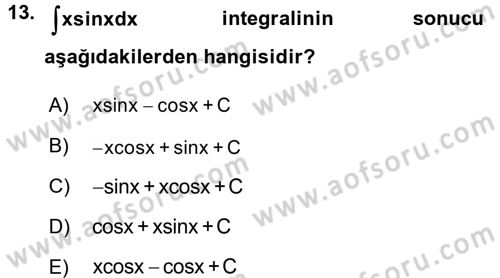 Coğrafi Bilgi Sistemleri İçin Temel Matematik Dersi 2017 - 2018 Yılı 3 Ders Sınavı 13. Soru