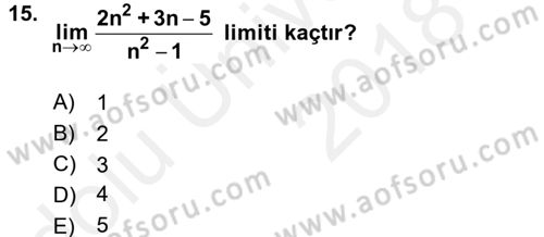 Coğrafi Bilgi Sistemleri İçin Temel Matematik Dersi 2017 - 2018 Yılı 3 Ders Sınavı 15. Soru