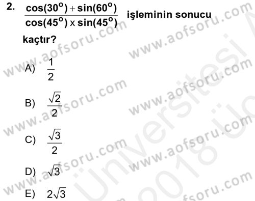 Coğrafi Bilgi Sistemleri İçin Temel Matematik Dersi 2017 - 2018 Yılı 3 Ders Sınavı 2. Soru