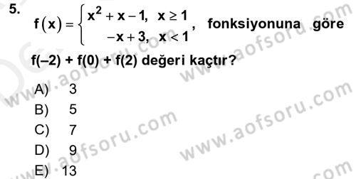 Coğrafi Bilgi Sistemleri İçin Temel Matematik Dersi 2017 - 2018 Yılı 3 Ders Sınavı 5. Soru