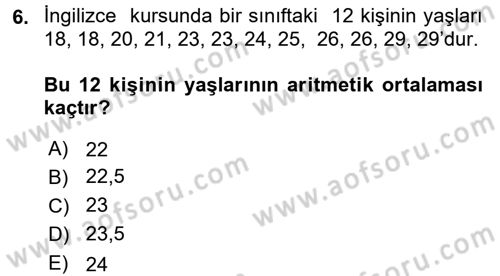 Coğrafi Bilgi Sistemleri İçin Temel Matematik Dersi 2017 - 2018 Yılı 3 Ders Sınavı 6. Soru