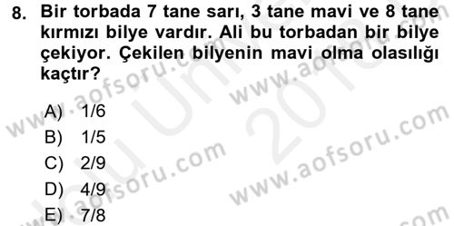 Coğrafi Bilgi Sistemleri İçin Temel Matematik Dersi 2017 - 2018 Yılı 3 Ders Sınavı 8. Soru