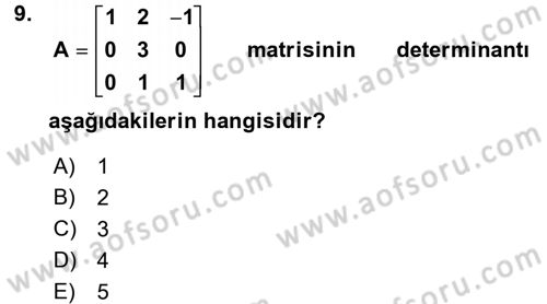 Coğrafi Bilgi Sistemleri İçin Temel Matematik Dersi 2017 - 2018 Yılı 3 Ders Sınavı 9. Soru