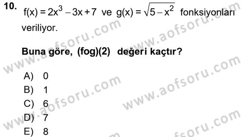 Coğrafi Bilgi Sistemleri İçin Temel Matematik Dersi 2017 - 2018 Yılı (Vize) Ara Sınavı 10. Soru