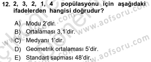 Coğrafi Bilgi Sistemleri İçin Temel Matematik Dersi 2017 - 2018 Yılı (Vize) Ara Sınavı 12. Soru