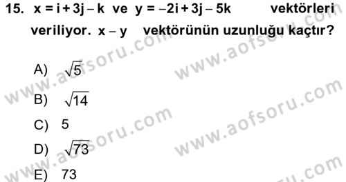 Coğrafi Bilgi Sistemleri İçin Temel Matematik Dersi 2017 - 2018 Yılı (Vize) Ara Sınavı 15. Soru