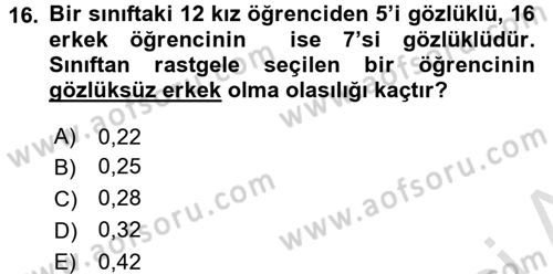 Coğrafi Bilgi Sistemleri İçin Temel Matematik Dersi 2017 - 2018 Yılı (Vize) Ara Sınavı 16. Soru