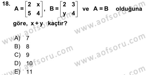 Coğrafi Bilgi Sistemleri İçin Temel Matematik Dersi 2017 - 2018 Yılı (Vize) Ara Sınavı 18. Soru