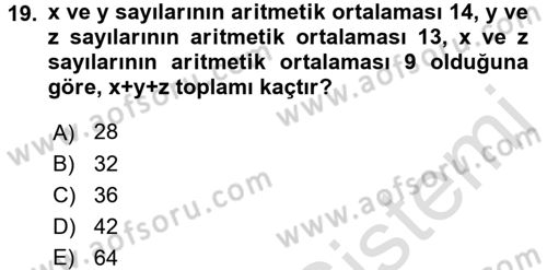 Coğrafi Bilgi Sistemleri İçin Temel Matematik Dersi 2017 - 2018 Yılı (Vize) Ara Sınavı 19. Soru