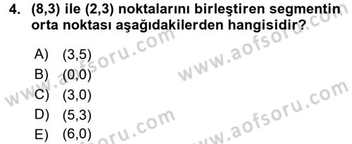 Coğrafi Bilgi Sistemleri İçin Temel Matematik Dersi 2017 - 2018 Yılı (Vize) Ara Sınavı 4. Soru