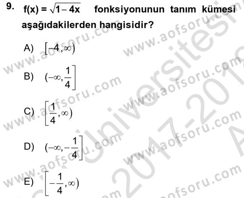 Coğrafi Bilgi Sistemleri İçin Temel Matematik Dersi 2017 - 2018 Yılı (Vize) Ara Sınavı 9. Soru