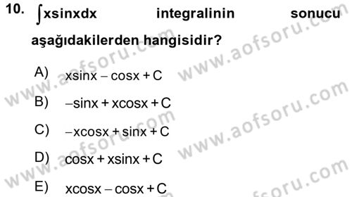 Coğrafi Bilgi Sistemleri İçin Temel Matematik Dersi 2017 - 2018 Yılı (Final) Dönem Sonu Sınav Soruları 10. Soru