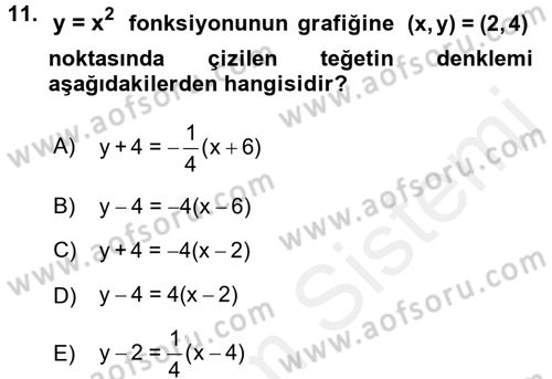 Coğrafi Bilgi Sistemleri İçin Temel Matematik Dersi 2017 - 2018 Yılı (Final) Dönem Sonu Sınav Soruları 11. Soru